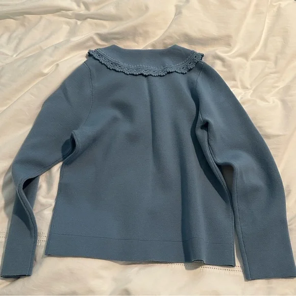 Sezane Blue Cardigan with Crochet Collar - Picture 5 of 5